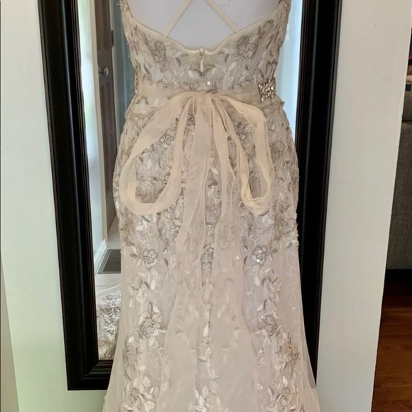 Embroidered and Beaded Lace Sheath Wedding Dress - Picture 7 of 10